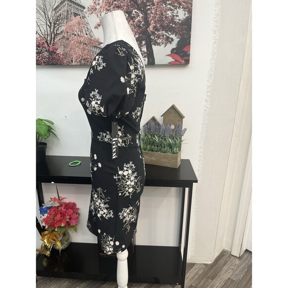 Trixxi Womens Mini Dress Small Floral Square Neck puff sleeve  Zipper Back - Picture 3 of 10